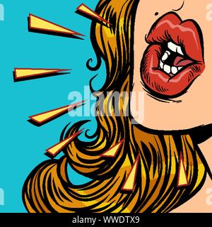 close-up mouth woman talk. Comic cartoon pop art retro vector illustration drawing Stock Vector