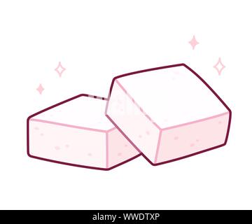 Homemade marshmallows drawing. Hand drawn cartoon rectangles of marshmallow in cute cartoon style. Vector illustration. Stock Vector