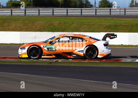 Nurburg, Germany. 15th Sep, 2019. Nuerburg, Germany 13-15 September 2019: DTM Nuerburgring - Race 1 - 2019 Pole position in Q2 for Jamie Green (Audi Sport Team Rosberg # 53) | usage worldwide Credit: dpa/Alamy Live News Stock Photo