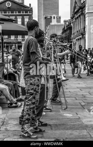 Brass Band Playing in Jackson Square, New Orleans Stock Photo