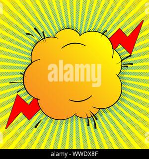 Vector comic speech bubble on dots background with sun rays Stock Vector