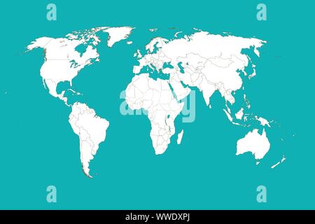 Illustrated world flat earth map unmarked in green and white. Stock Vector