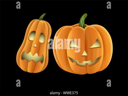 halloween pumpkins on black background Stock Vector