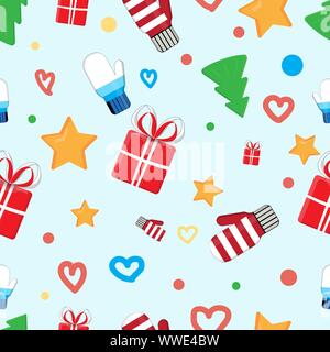 Christmas flat design seamless pattern for wrapping paper, textile Stock Vector