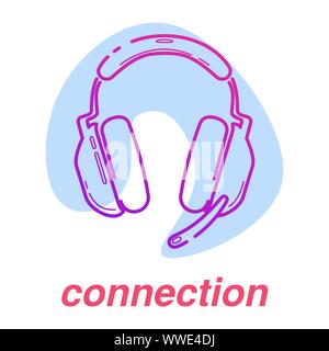 game connection icon, esports skills, vector line concept with headphones on isolated background with color spot Stock Vector
