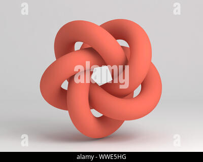 Torus knot. Abstract red object on white background. 3d rendering illustration Stock Photo