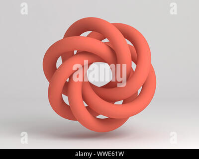 Torus knot. Abstract red object on white background with soft shadow. 3d rendering illustration Stock Photo