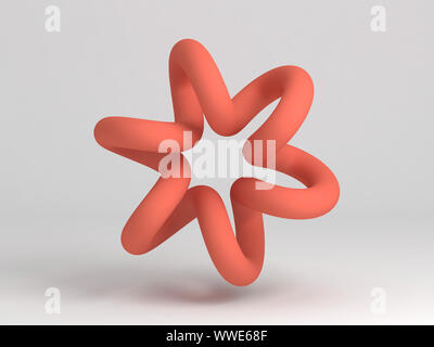 Torus knot on white background. Abstract red round object, 3d rendering illustration Stock Photo