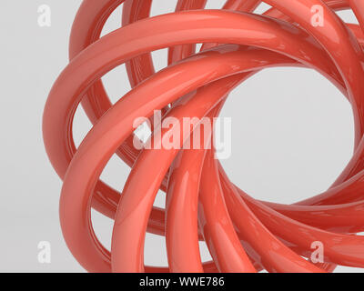 Shiny torus knot fragment. Abstract red object on white background. 3d rendering illustration Stock Photo