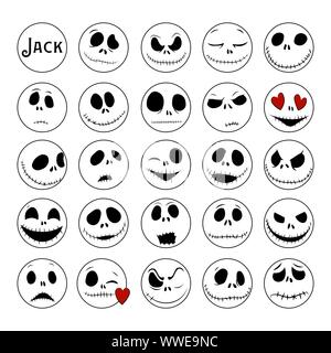 Vector Collection of Halloween Faces. The nightmare before christmas. halloween jack faces silhouettes. Jack Skellington.