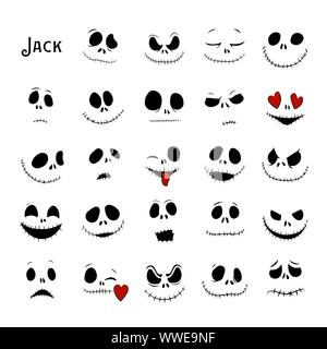 Vector Collection of Halloween Faces. The nightmare before christmas. halloween jack faces silhouettes. Jack Skellington.