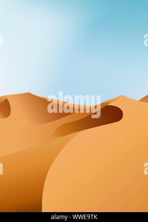 Vertical endless dry desert landscape with sand dunes and clear blue sky, vector illustration. Stock Vector