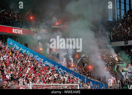 Fans from MG end Bengalos, before fans from K, Football 1. Bundesliga, 4.matchday, FC Cologne (K) - Borussia Monchengladbach (MG) 0: 1, on 14.09.2019 in Koeln/Germany. ¬ | usage worldwide Stock Photo