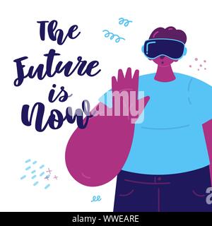 Enthusiastic man using a virtual realityVR headset Stock Vector