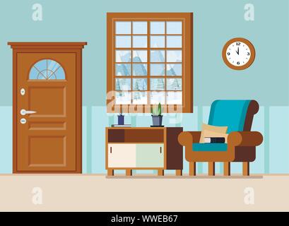 Cozy home entrance hall interior background vector illustration. Stock Vector