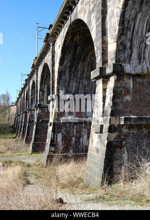 Sankey Viaduct, the world's oldest railway viaduct, on the Liverpool and Manchester Railway, which opened in 1830. Stock Photo