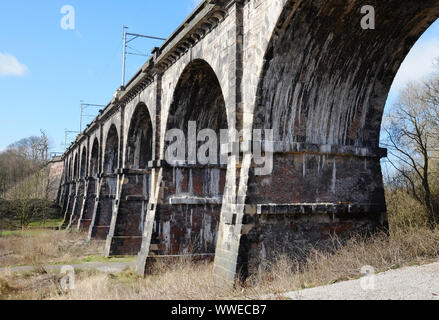 Sankey Viaduct, the world's oldest railway viaduct, on the Liverpool and Manchester Railway, which opened in 1830. Stock Photo