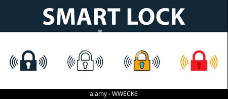 Smart Lock icon set. Four simple symbols in diferent styles from smart home icons collection. Creative smart lock icons filled, outline, colored and Stock Vector
