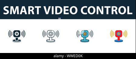 Smart Video Control icon set. Four simple symbols in diferent styles from smart home icons collection. Creative smart video control icons filled Stock Vector