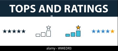 Tops And Ratings icon set. Four simple symbols in diferent styles from smm icons collection. Creative tops and ratings icons filled, outline, colored Stock Vector