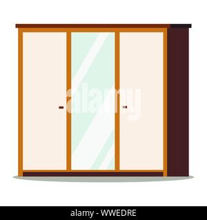 Wooden wardrobe with mirror isolated on white background. Stock Vector