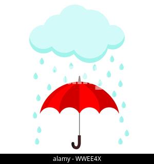 Icon of cloud, rain and opened red umbrella cane in the rain. Stock Vector
