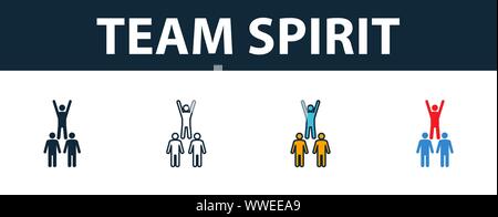 Team Spirit icon set. Four simple symbols in diferent styles from soft skills icons collection. Creative team spirit icons filled, outline, colored Stock Vector