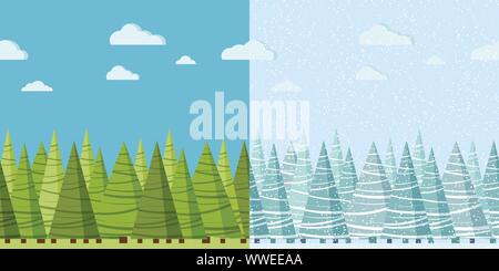 Vector summer and winter nature seamless border for design template. Stock Vector