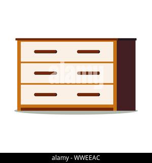 Icon of brown wooden chest of drawers with doors, shelf. Stock Vector