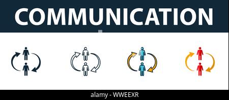 Communication icon set. Four simple symbols in diferent styles from soft skills icons collection. Creative communication icons filled, outline Stock Vector