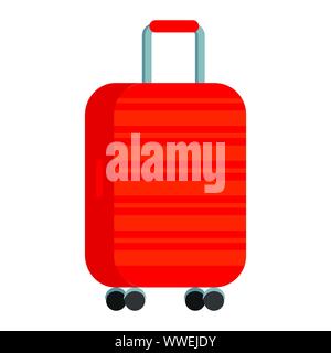 Vector illustration of bright red with orange stripes large polycarbonate travel plastic suitcase with wheels Stock Vector