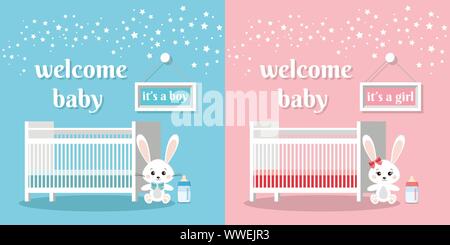 Welcome baby set it s a boy and girl vector illustration. Stock Vector