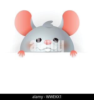 Cute Rat on board - Chinese Zodiac Sign Year of Rat - vector illustration isolated on transparent background Stock Vector