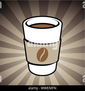 Vector Illustration of Coffee or Tea Take-Away Cup Icon on a Brown Striped Background Stock Vector