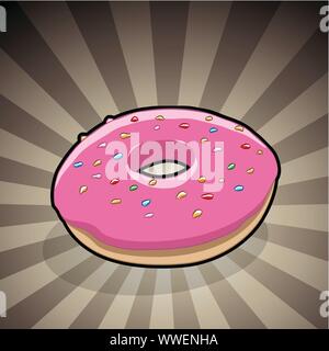 Vector Illustration of Doughnut Illustration on a Brown Striped Background Stock Vector