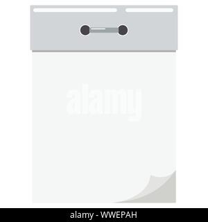 Vector flat cartoon style illustration of new empty blank white tear-off paper and metal wall calendar icon isolated on white Stock Vector