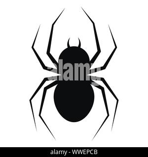 Vector illustration of flat design black spider with fangs silhouette icon isolated on white background. Stock Vector