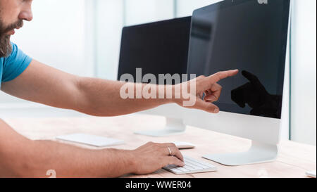 close up. web designer works on a computer Stock Photo