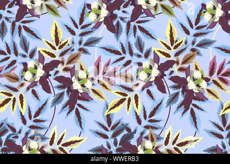 Floral vector endless pattern on blue background.  Stock Vector