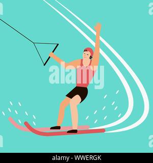 Water skier have fun on the sea. Water sport vector illustration Stock Vector