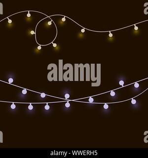 Party Light Chains isolated on a black background. Garlands, light Christmas decorations. Vector illustration Stock Vector
