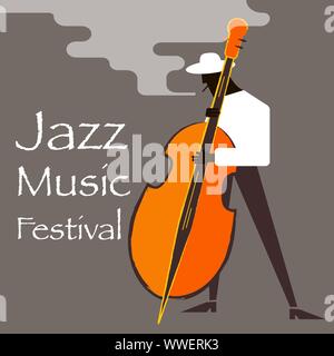 Jazz music festival poster template with contrabass and elegant man Stock Vector