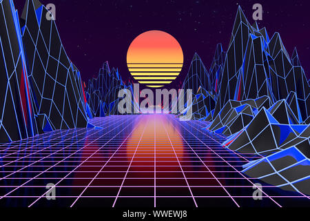 3d background Illustration Inspired by 80's Scene synthwave and ...