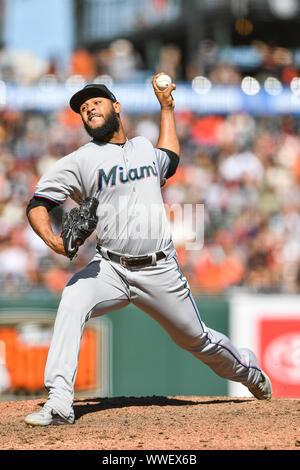 Miami Marlins relief pitcher Jarlin Garcia prepares to pitch during the ...