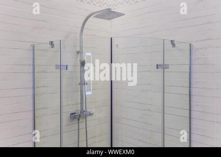 Detail of a modern glass shower cabin Stock Photo