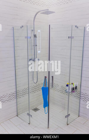 Detail of a modern glass shower cabin Stock Photo