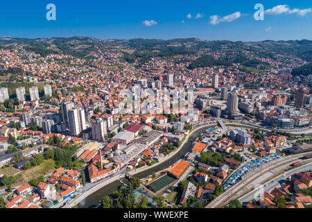 Aerial view of city Uzice, town in Serbia, Balkans, Europe Stock Photo