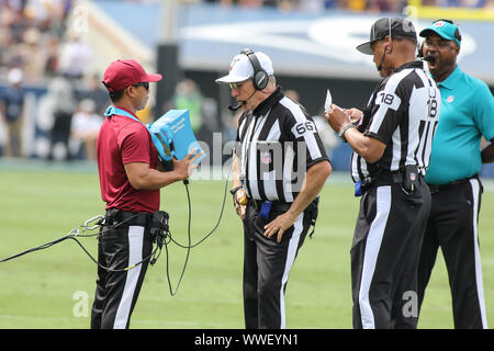 Los Angeles, CA. 15th Sep, 2019. Referee Walt Anderson (66) look at a replay during the NFL game between New Orleans Saints vs Los Angeles Rams at the Los Angeles Memorial Coliseum in Los Angeles, Ca on September 15, 2019. Jevone Moore Credit: csm/Alamy Live News Stock Photo