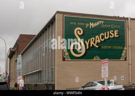 Syracuse Salt City sign on building in New York Stock Photo