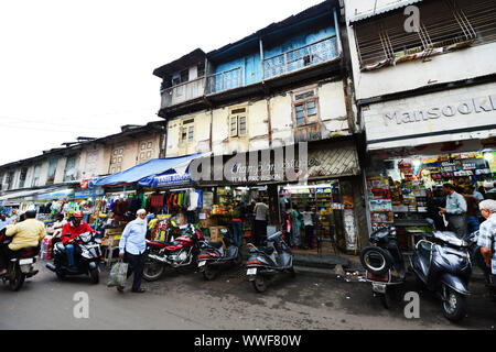 Beautiful old buildings in Pune's Shivaji market. Stock Photo